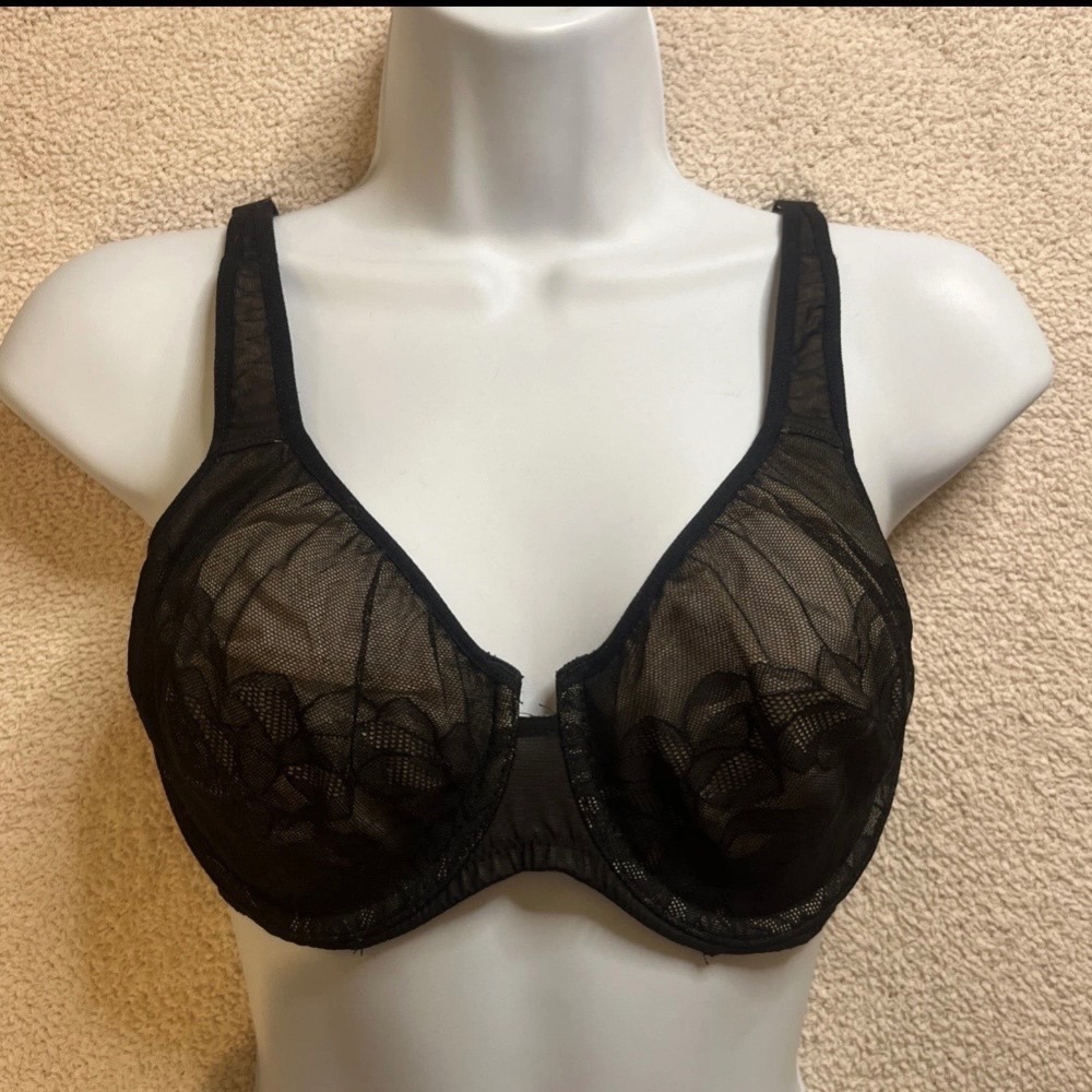 Wacoal Halo Lace Bra Women 34D Black Underwire Unlined Sheer Mesh Lingerie